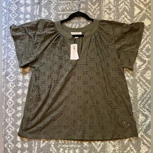 NWT Philosophy Olive Eyelet Blouse size 1X (H113)